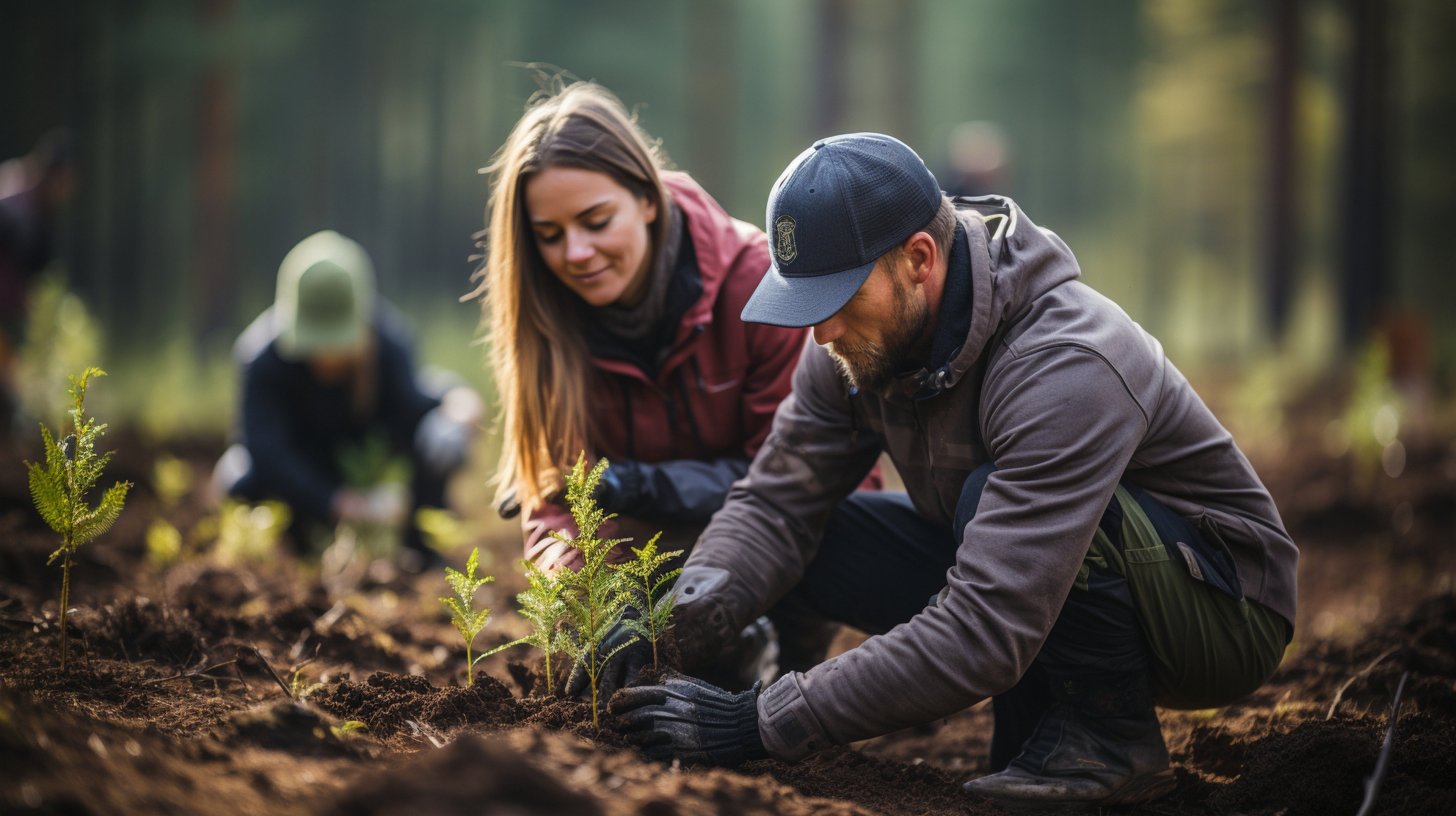 Conservation workers replanting trees