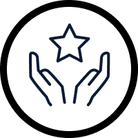 icon of two hands opened, reaching for a star above them