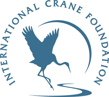 blue logo for the International Crane Foundation, showing a crane by some water