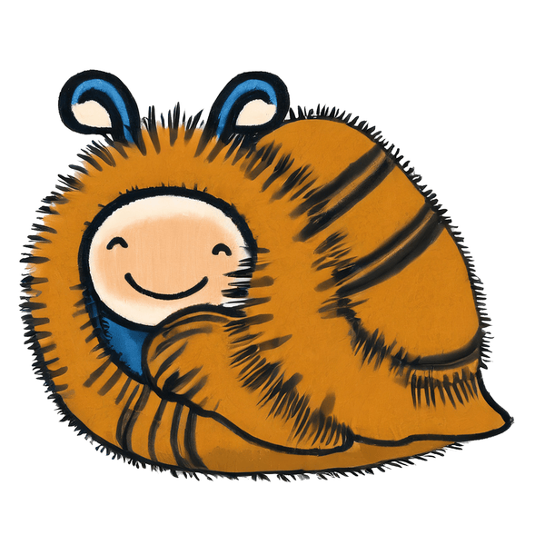 Snugglebug logo - a cartoon bug wrapped in a warm blanket